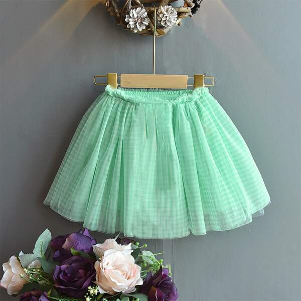 

Toddler Girls Gingham Paperbag Waist Tutu Skirt, Mint green