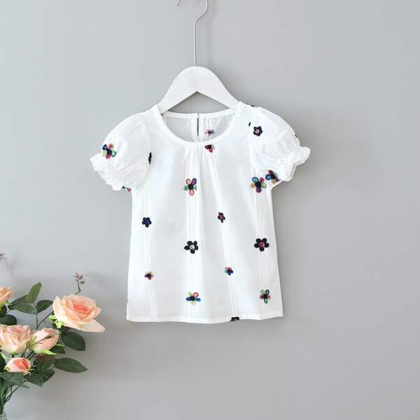 

Toddler Girls Floral Embroidered Blouse, White