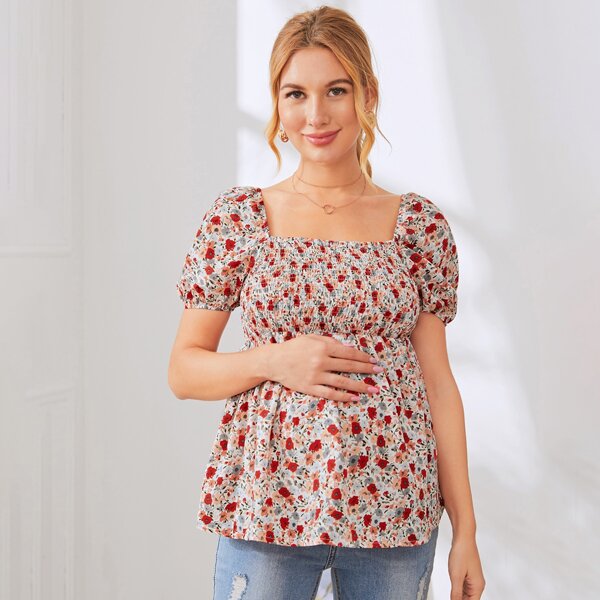 

Maternity Square Neck Shirred Floral Top, Multicolor