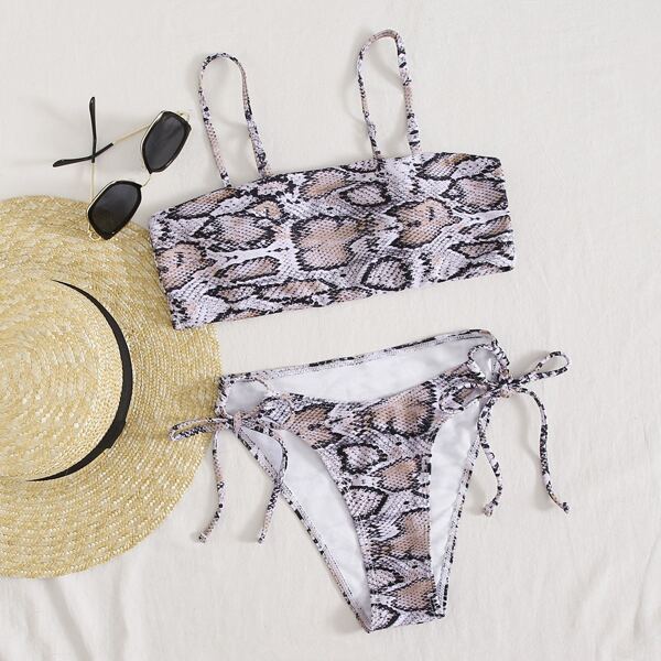 

Snakeskin Tie Side Bikini Swimsuit, Multicolor
