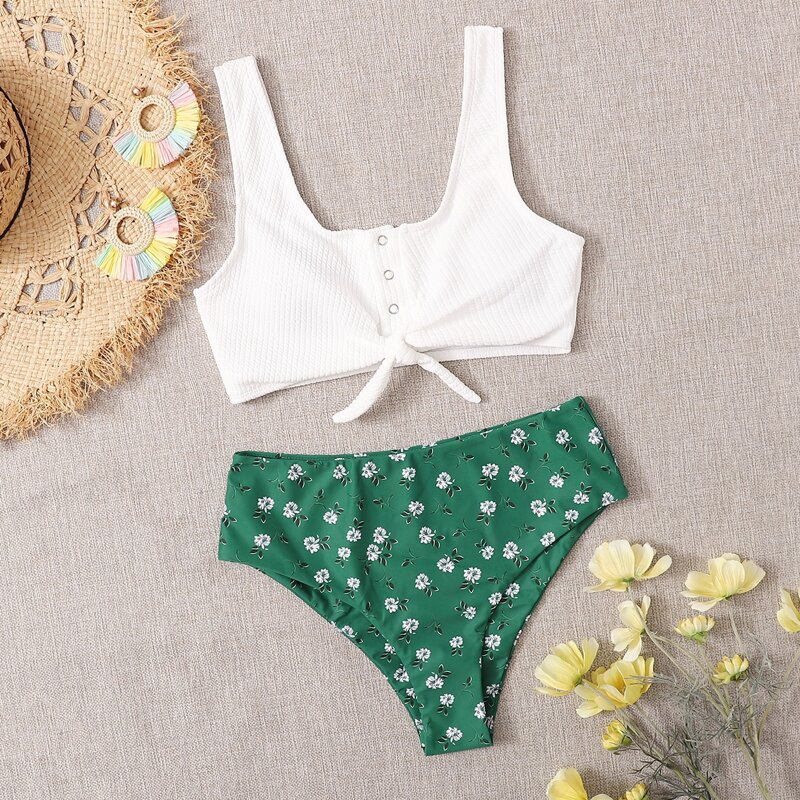 

Floral High Waisted Bikini Swimsuit, Multicolor