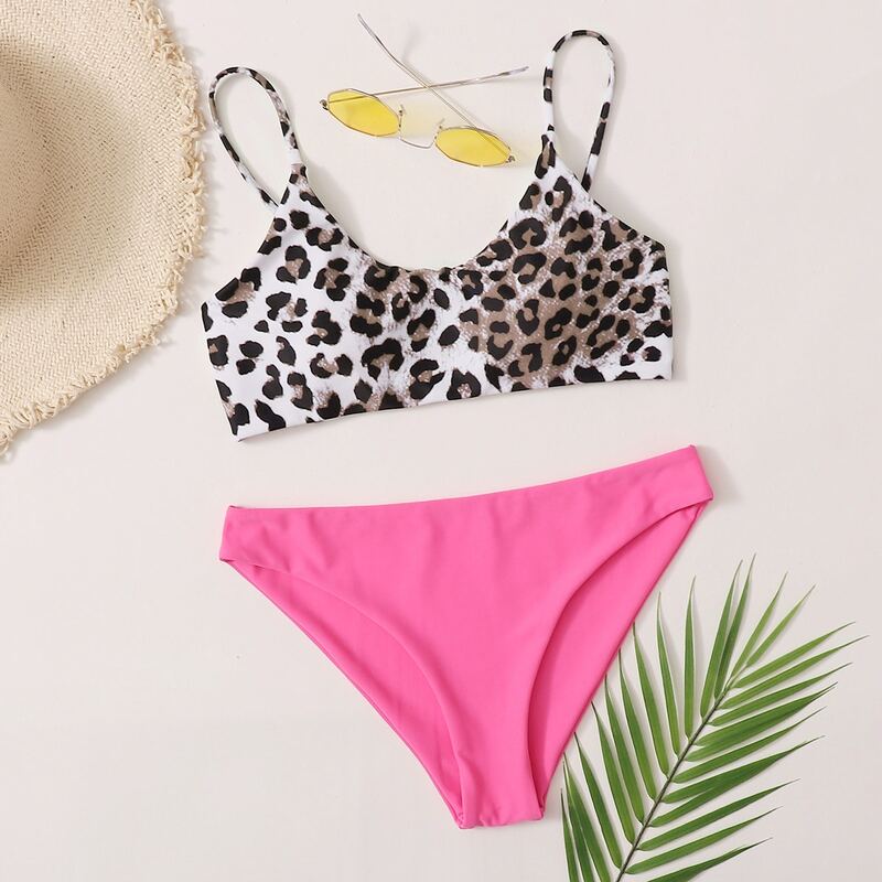 

Neon Pink Leopard Bikini Swimsuit, Multicolor
