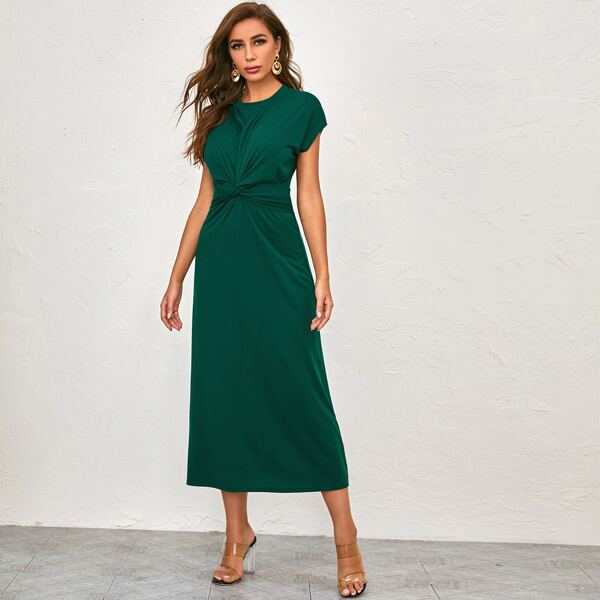 

Twist Front Solid Tee Dress, Dark green