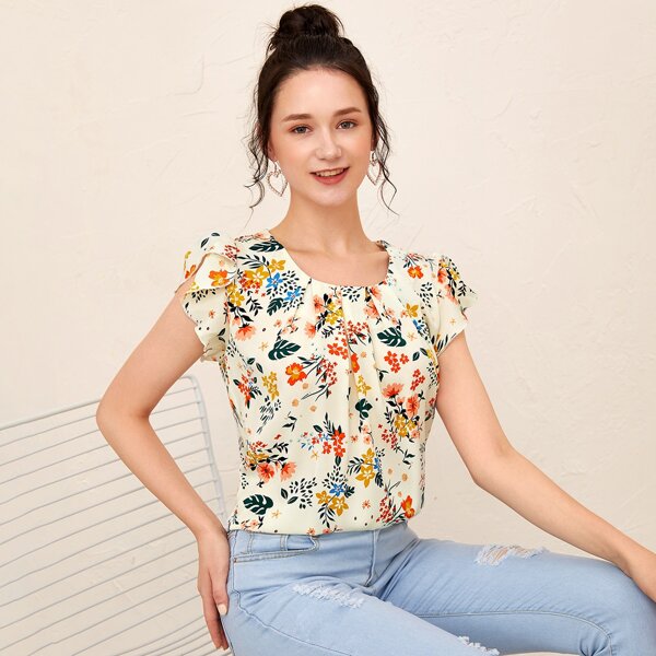 

Butterfly Sleeve Floral Print Blouse, Multicolor