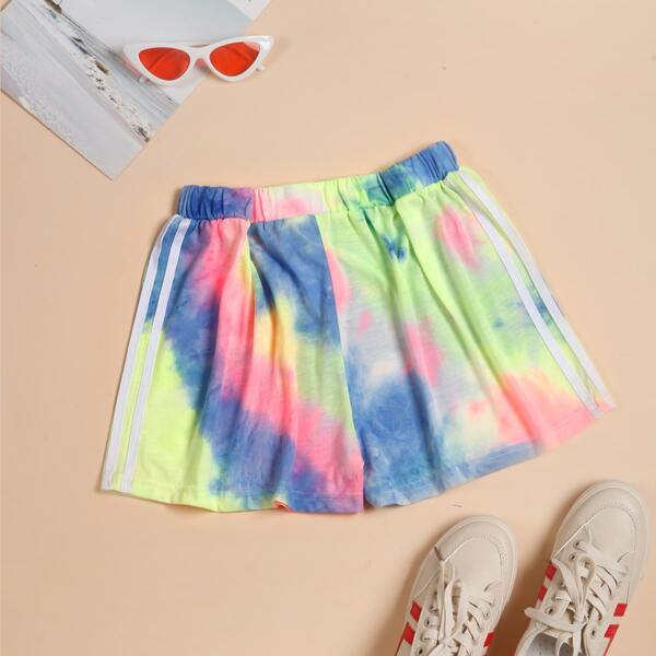 

Plus Tie Dye Side Striped Shorts, Multicolor