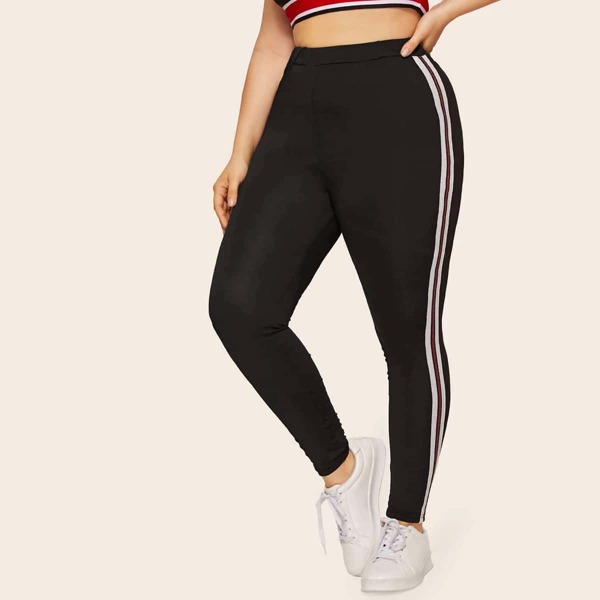 

Plus Side Stripe Tape Leggings, Black