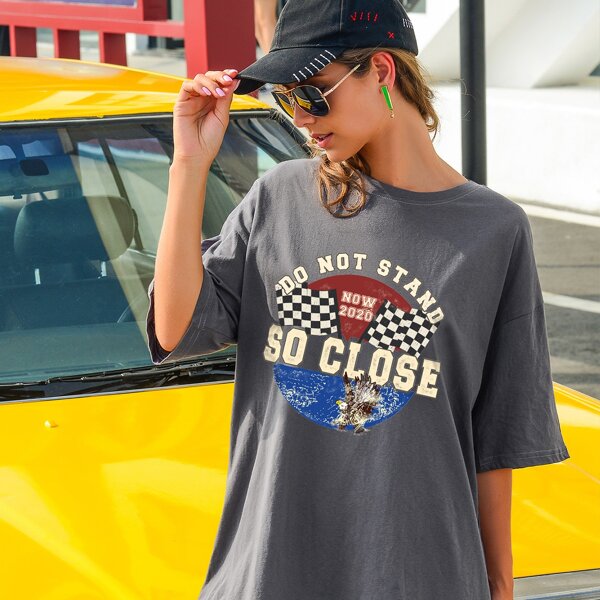 

Drop Shoulder Letter Graphic Oversized Tee, Grey