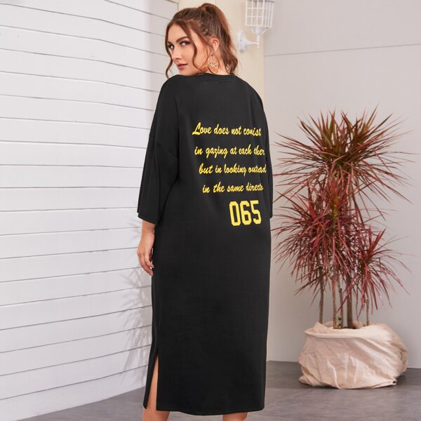 

Plus Drop Shoulder Slogan Graphic Dress, Black