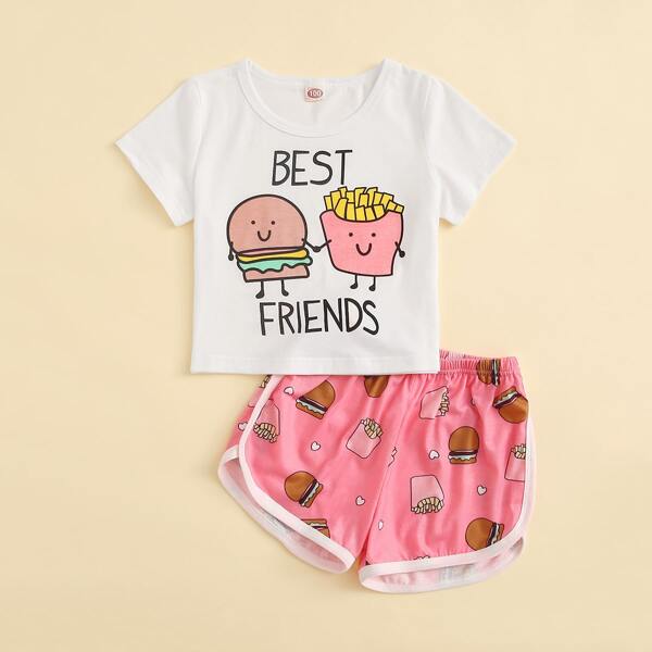 

Toddler Girls Cartoon And Letter Graphic PJ Set, Multicolor