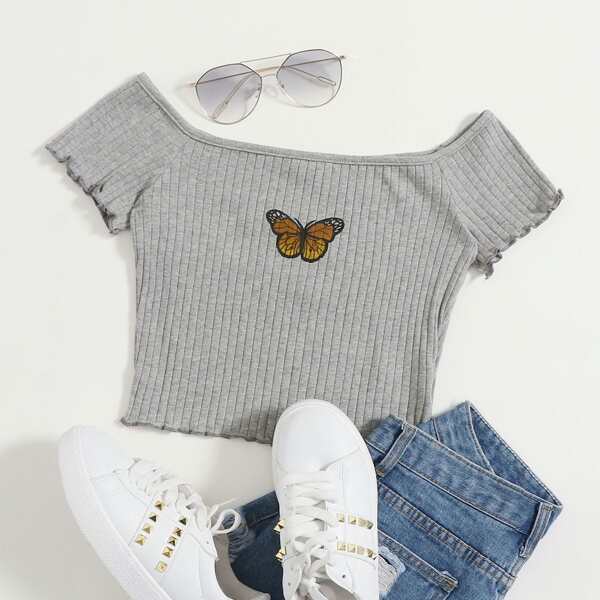 

Короткий топ с принтом бабочки, Серые