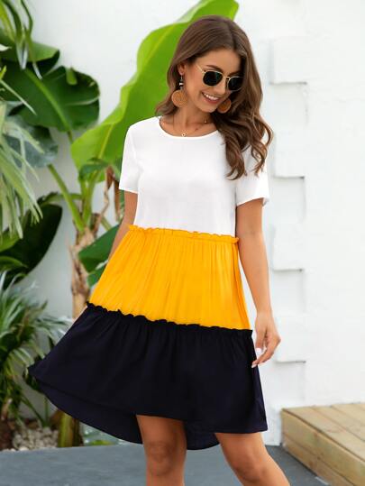 Cut And Sew Tie Back Layered Babydoll Dress