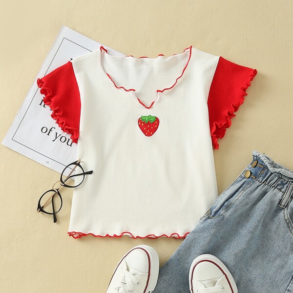 

Strawberry Patched Lettuce Trim Knit Top, Multicolor