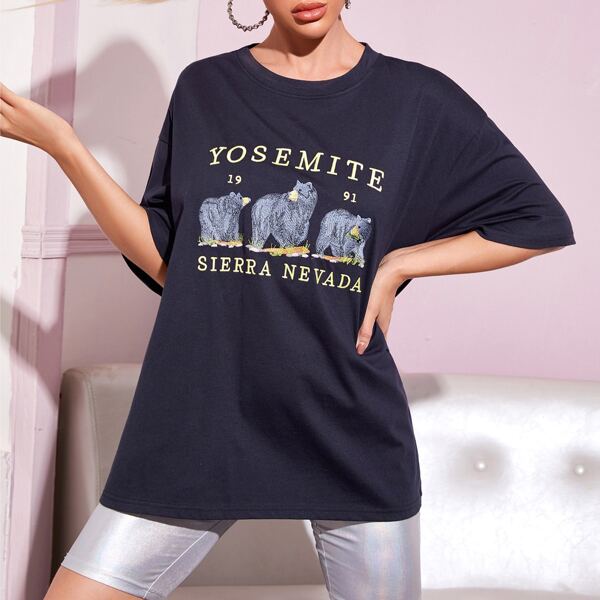 

Bear And Letter Graphic Tee, Navy blue