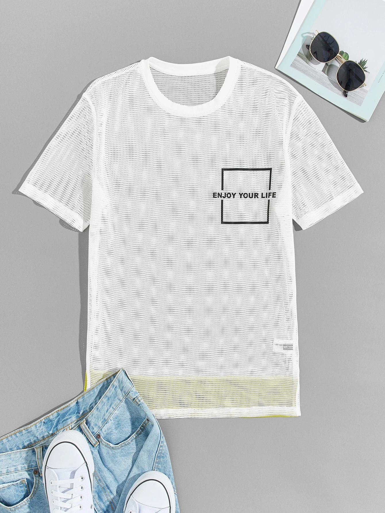 Top de malla transparente de hombres de espalda panel en Camisa de Hombre, Internet_El Panel de los Hombres de Moda