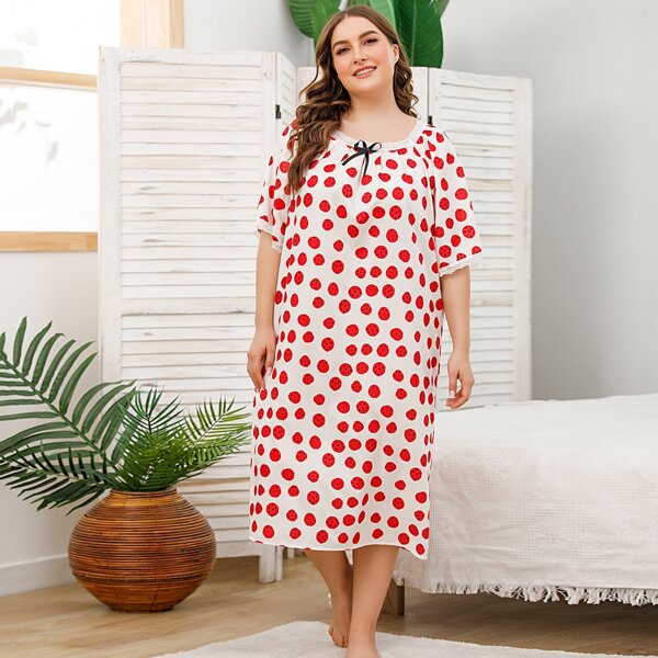 

Plus Lace Panel Allover Print Night Dress, Multicolor