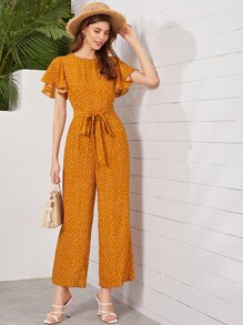 orange polka dot jumpsuit