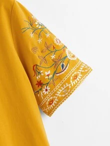 SHEIN 植物刺繡袖上衣 - 芥末黃 - 查看 3