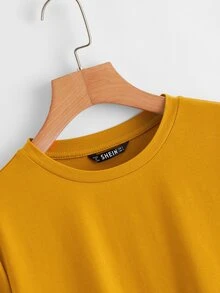 SHEIN 植物刺繡袖上衣 - 芥末黃 - 查看 4