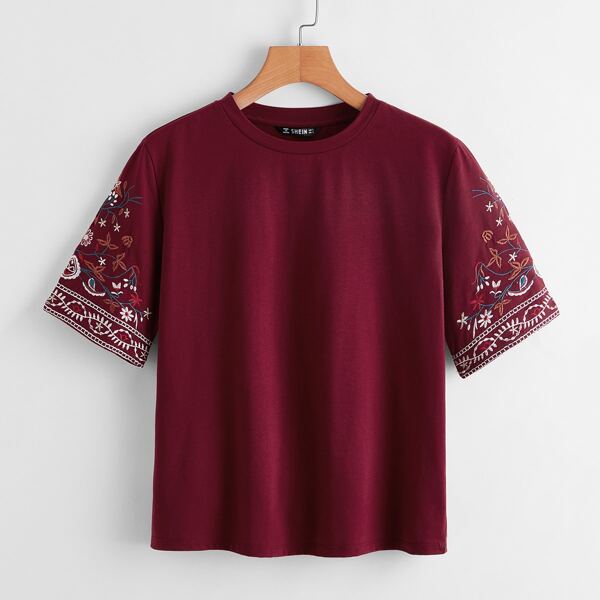

Plants Embroidery Sleeve Top, Maroon