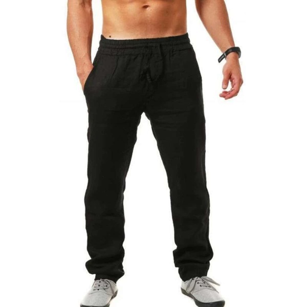 

Men Solid Elastic Waist Pants, Black