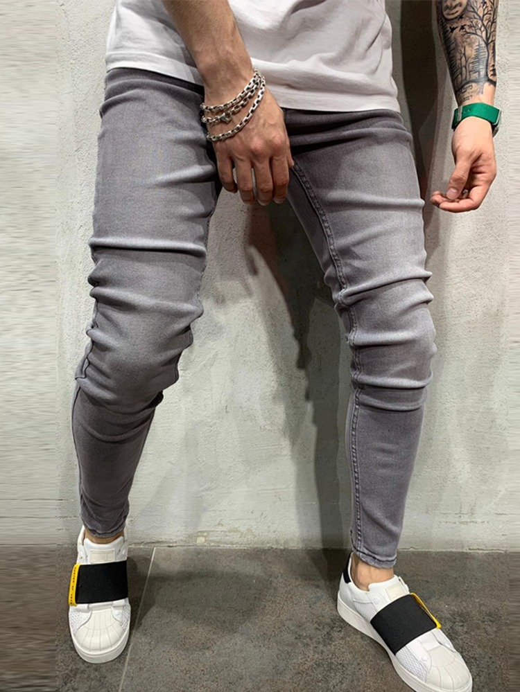 Manfinity Men Button Fly Skinny Jeans - Grey - View 1