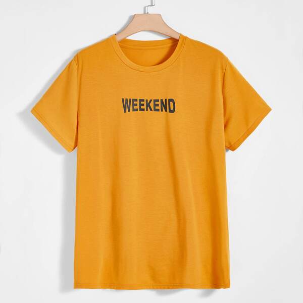 

Men Letter Graphic Round Neck Tee, Yellow