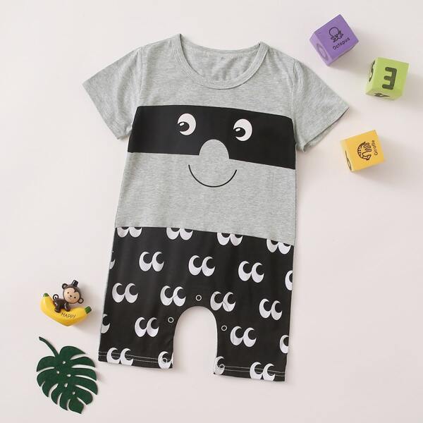 

Baby Boy Cartoon Print Tee Romper, Multicolor