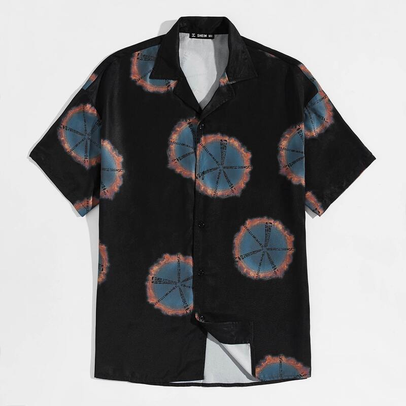 

Guys Notch Collar Geo Print Shirt, Black