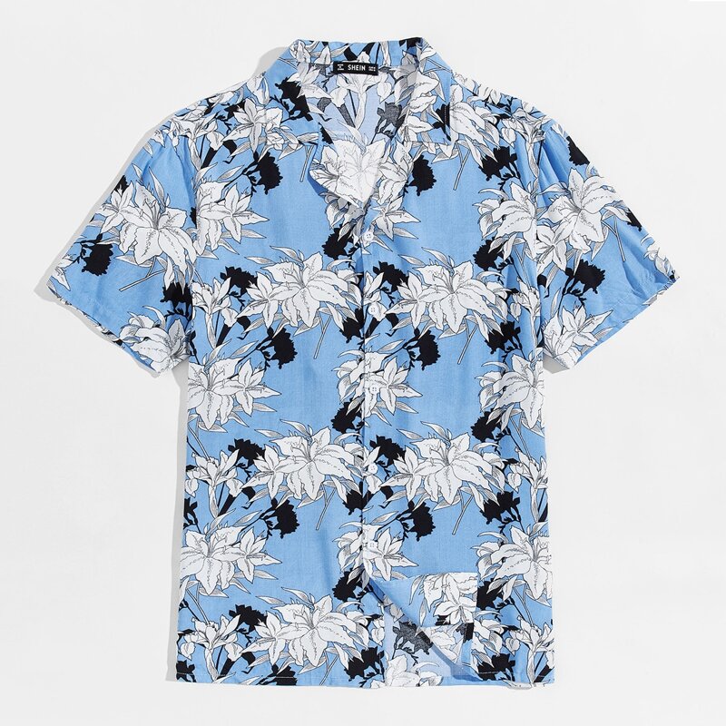 

Guys Revere Collar Floral Shirt, Blue