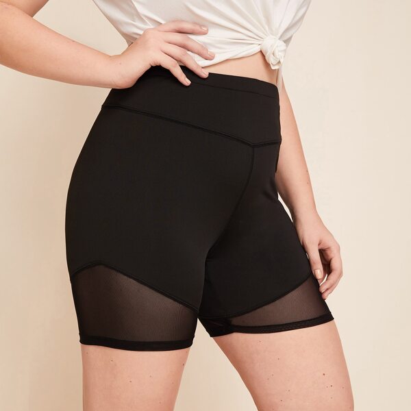 

Plus Mesh Insert Biker Shorts, Black