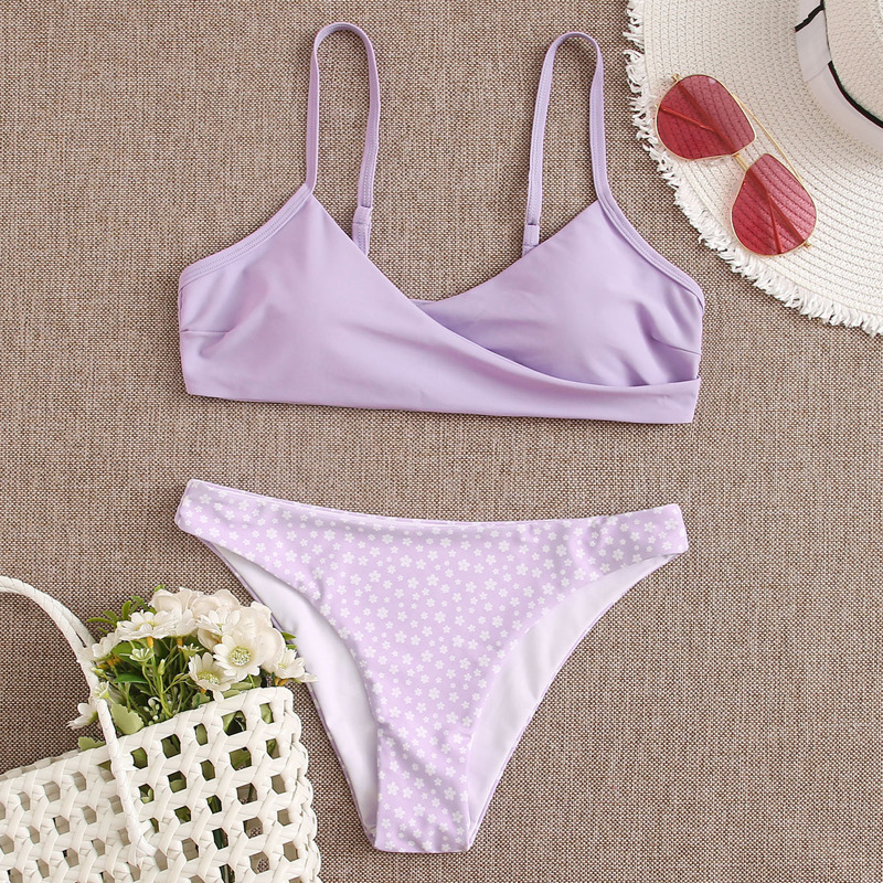 

Ditsy Floral Wrap Bikini Swimsuit, Lilac purple