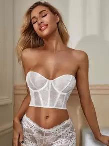 Sujetador de lencería con aros y encaje floral - Blanco - Ver 1