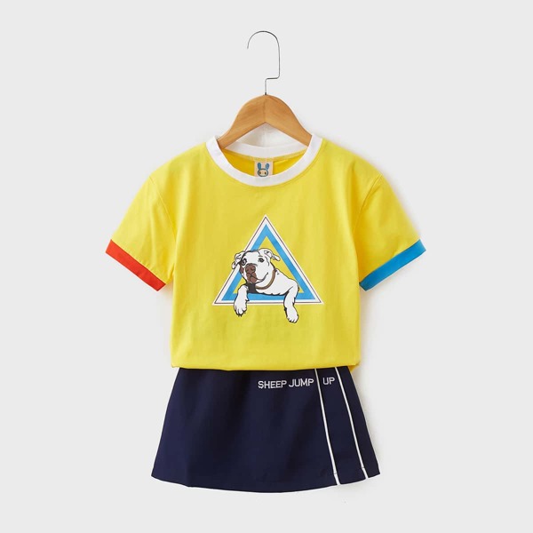 

Girls Cartoon Graphic Tee & Letter Graphic Skirt, Multicolor
