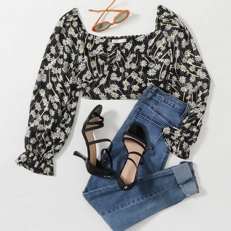 

Daisy Floral Crop Blouse, Multicolor