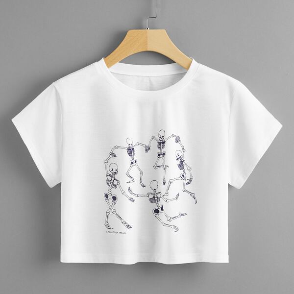 

Короткая футболка с принтом черепа, Белый