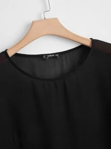 SHEIN Clasi Plus Appliques Mesh Sleeve Top - Black - View 3
