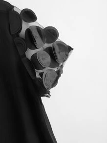 SHEIN Clasi Plus Appliques Mesh Sleeve Top - Black - View 4