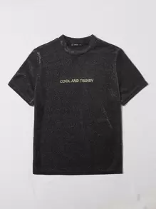 SHEIN EZwear Áo thun Plus size Nghề thêu Lá thư màu đen Hấp dẫn - màu đen - Xem 3