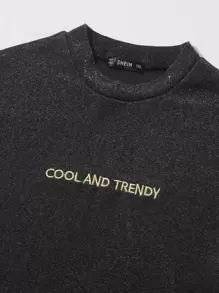 SHEIN EZwear Áo thun Plus size Nghề thêu Lá thư màu đen Hấp dẫn - màu đen - Xem 5