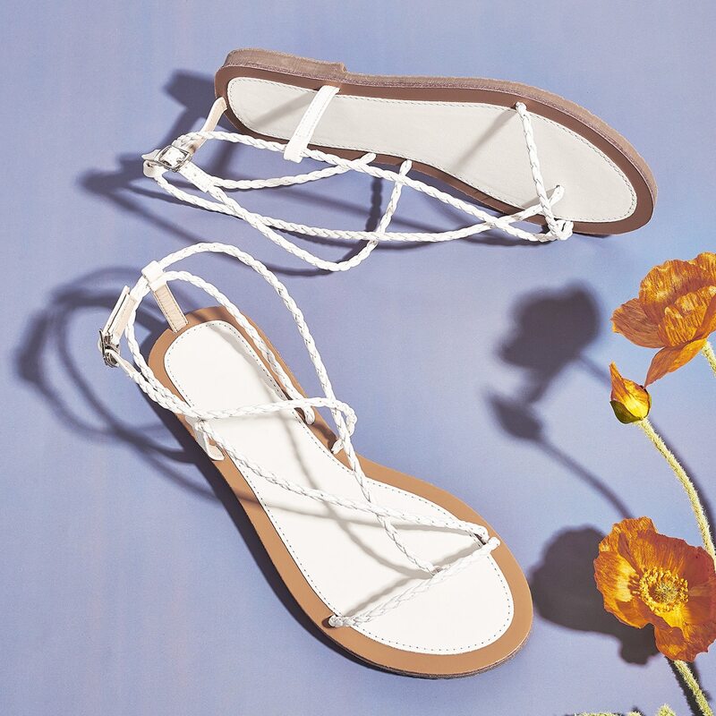 

Toe Post Braided Strap Sandals, White