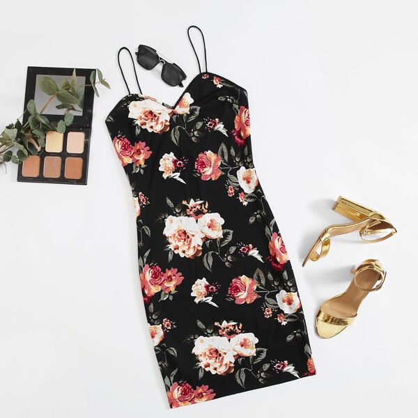

Plus Floral Print Bodycon Dress, Multicolor