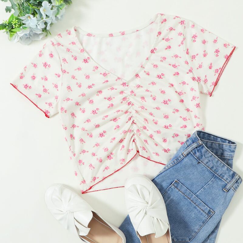 

Ditsy Floral Ruched Tee, White