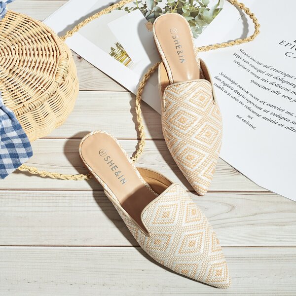 

Braided Point Toe Flat Mules, Beige