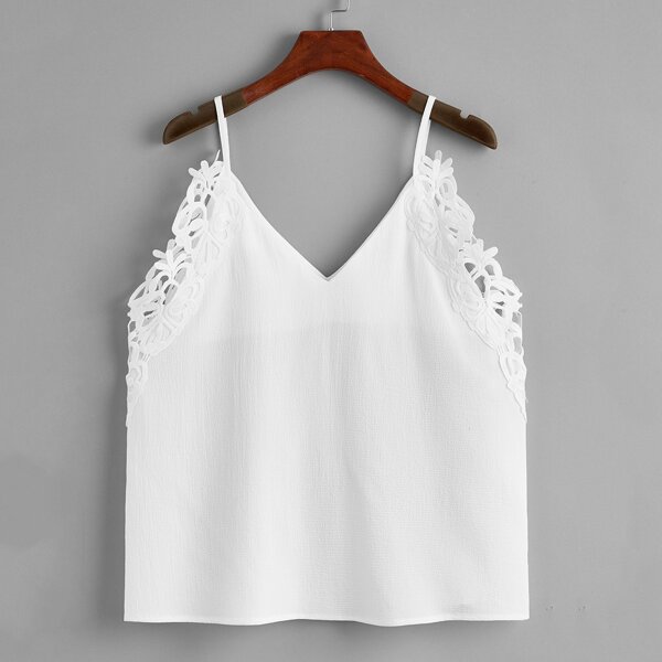 

Guipure Lace Solid Cami Top, White