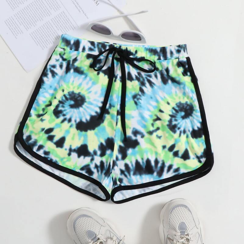 

Knot Waist Spiral Tie Dye Dolphin Shorts, Multicolor