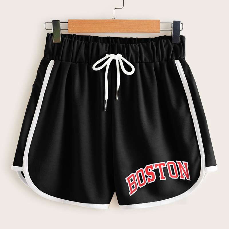 

Letter Graphic Dolphin Shorts, Black