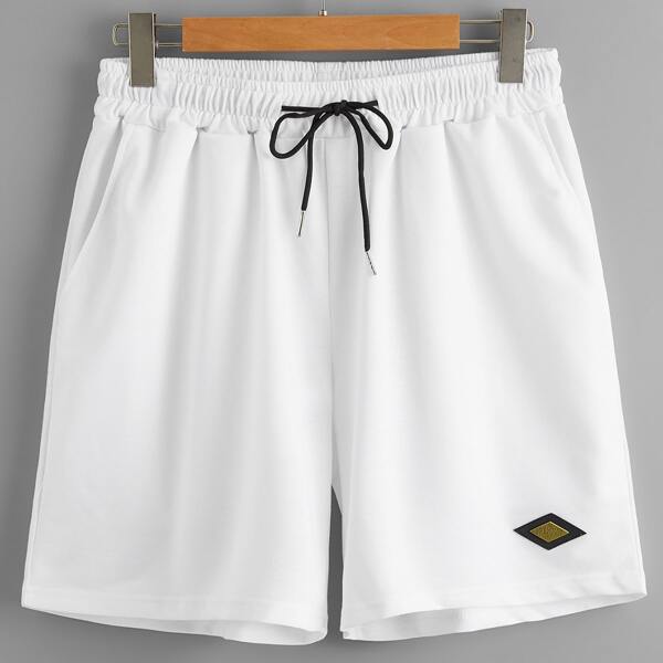 

Men Patched Drawstring Track Shorts, White