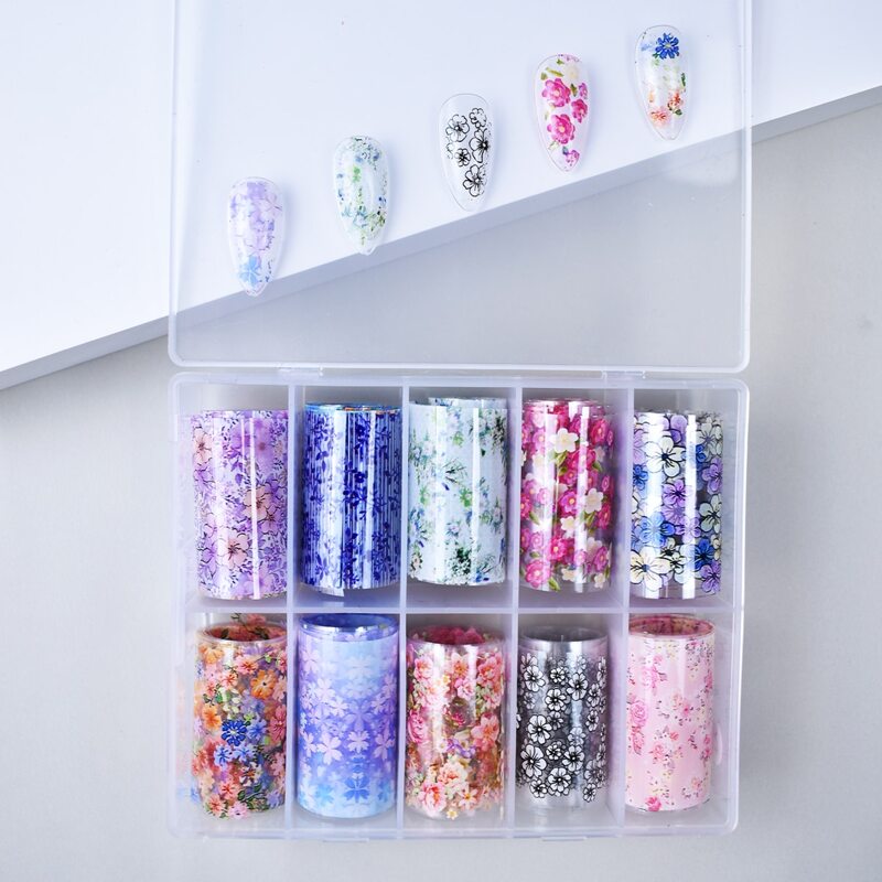 

10pcs Flower Pattern Nail Sticker, Multicolor