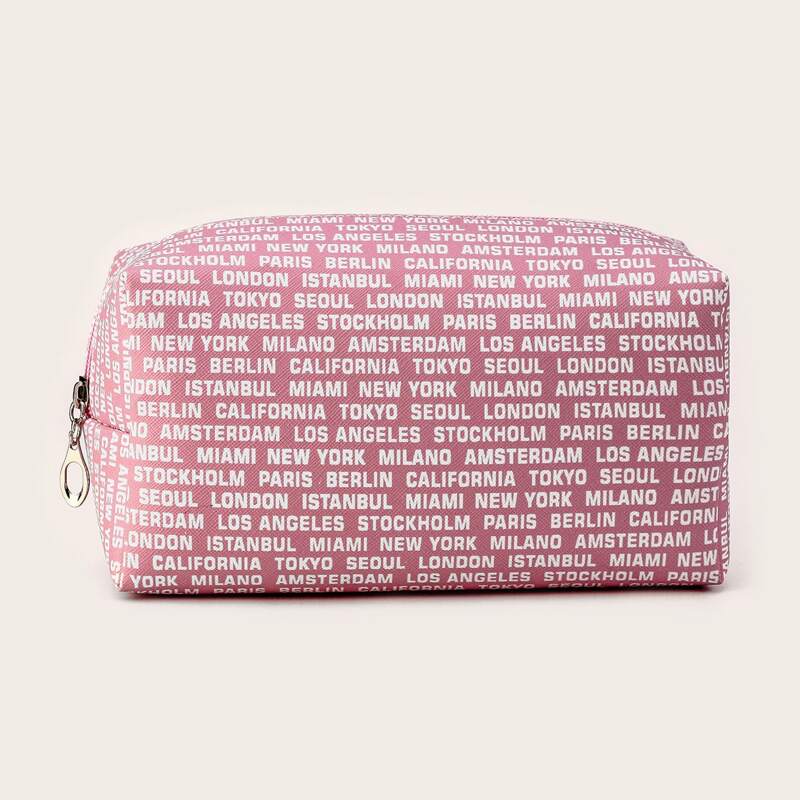 

Letter Graphic Makeup Bag, Pink