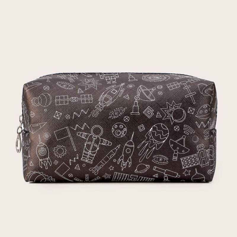 

Geo Pattern Makeup Bag, Brown
